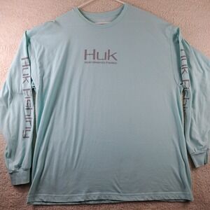 HUK Performance Fishing  T Shirt Mens XXL Light Blue Long Sleeve